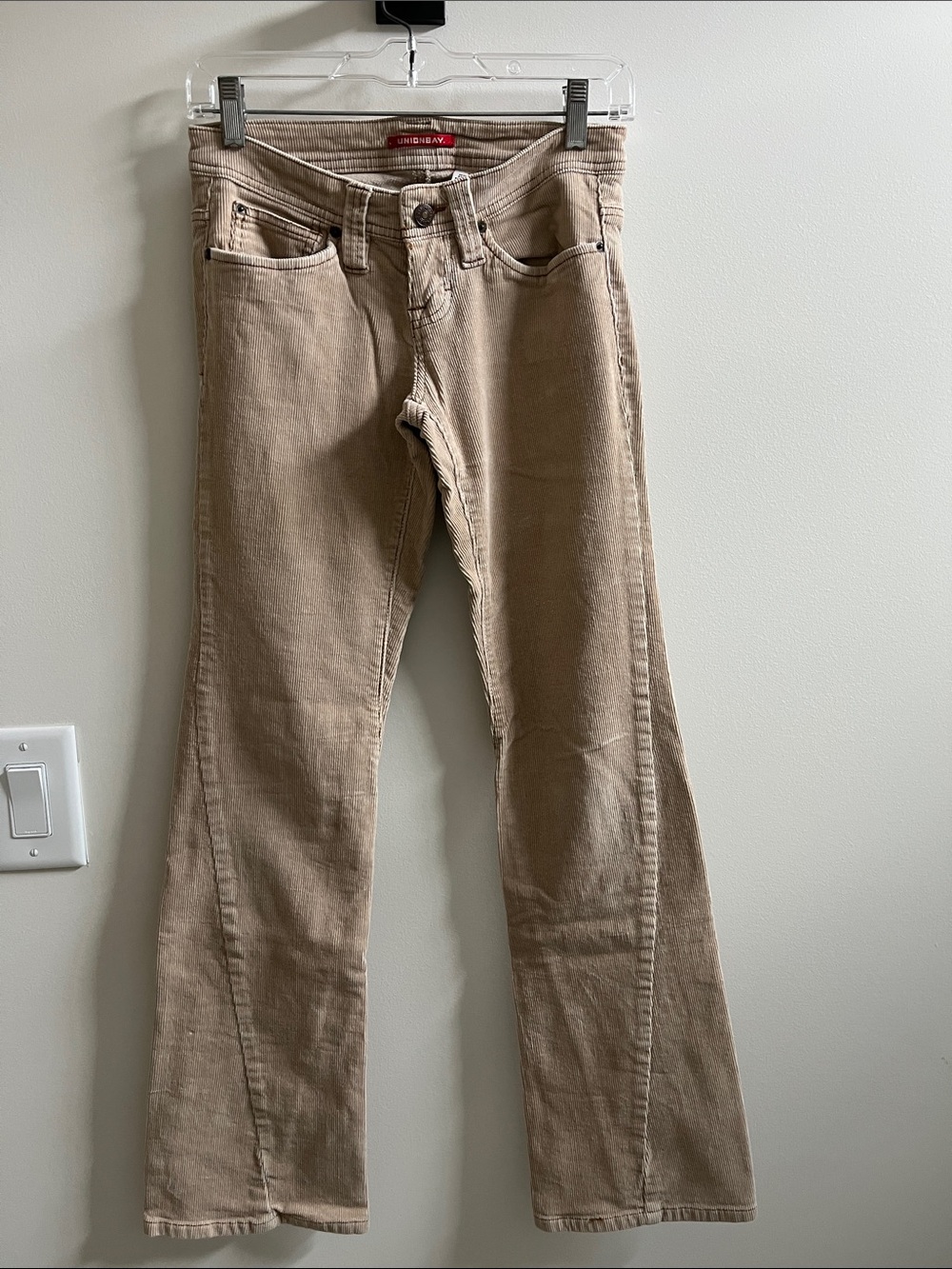 Vintage Union Bay Cream Corduroy Jeans Tan Stretch Brown Embroidered Size 3 Y2K